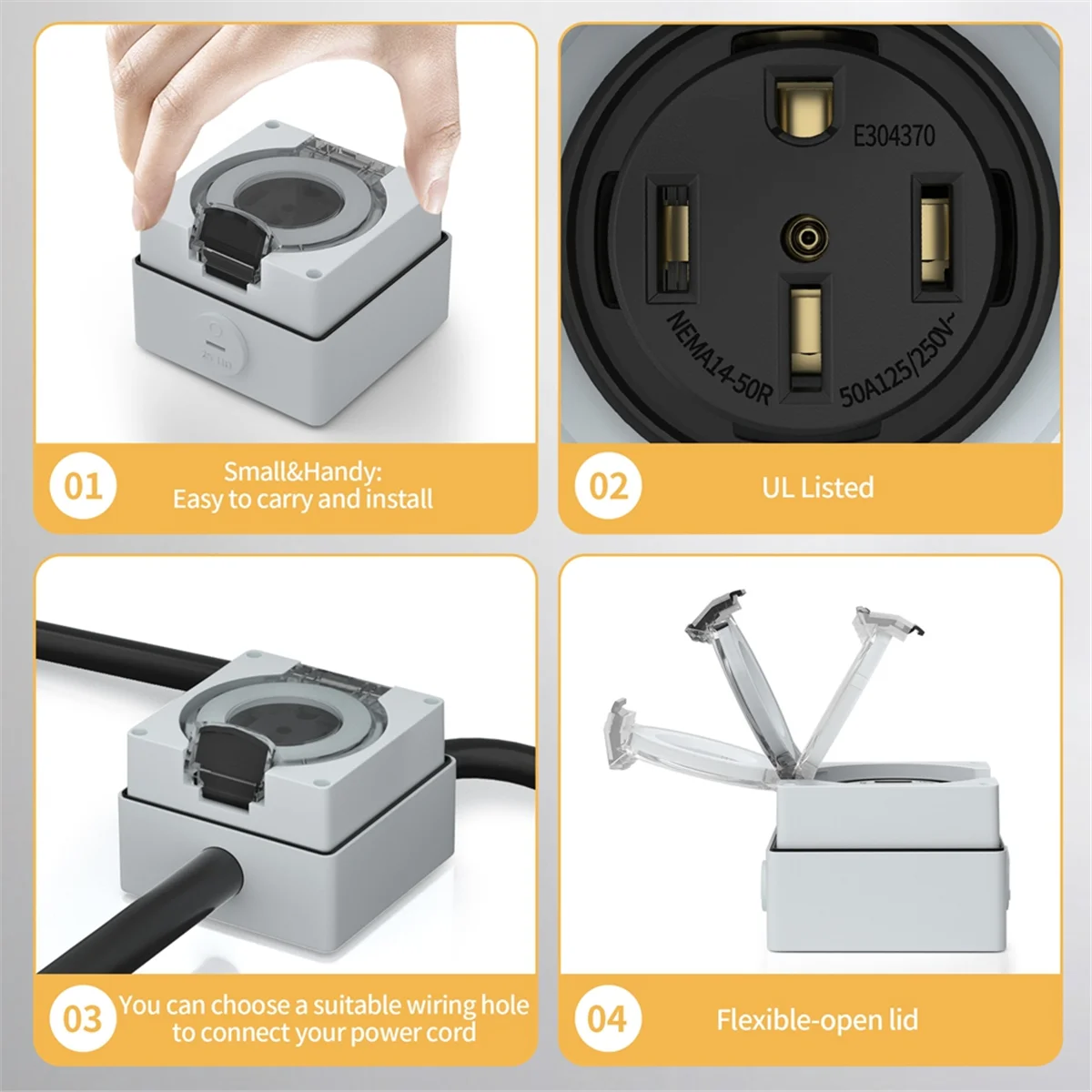 Outdoor Power Receptacle Box - AT16 50Amp Power Outlet Box, 125/250Volt